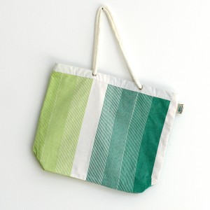 Green striped beach bag